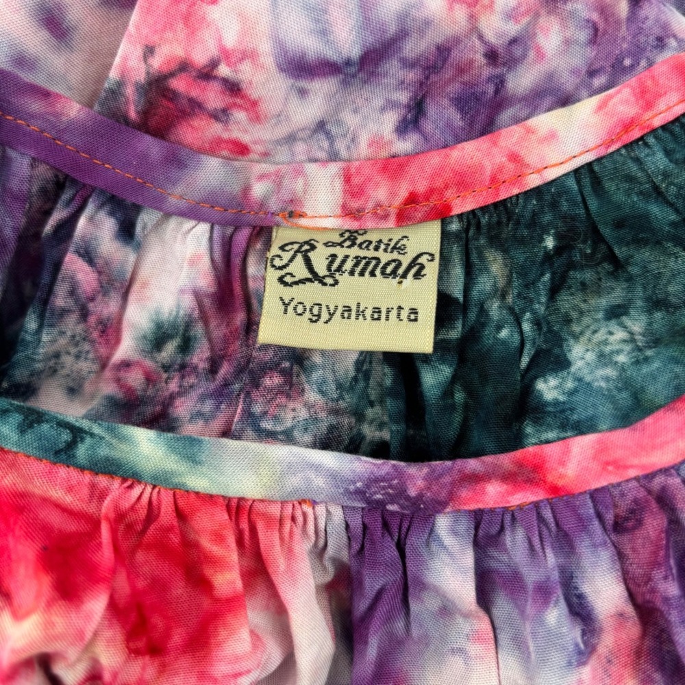 Batik Rumah Yogyakarta Tie Dye Spiral Fringe Shift Dress Multicolor Womens - Picture 8 of 10